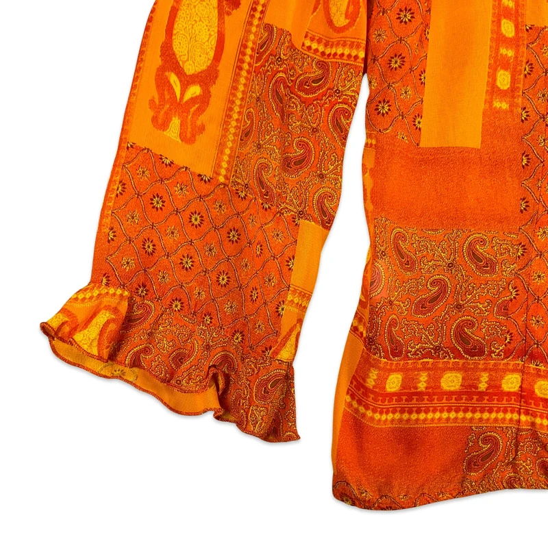 Vintage 90s Orange Paisley Blouse 10 12 14