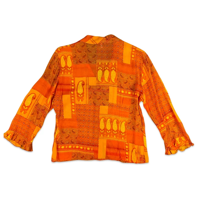 Vintage 90s Orange Paisley Blouse 10 12 14