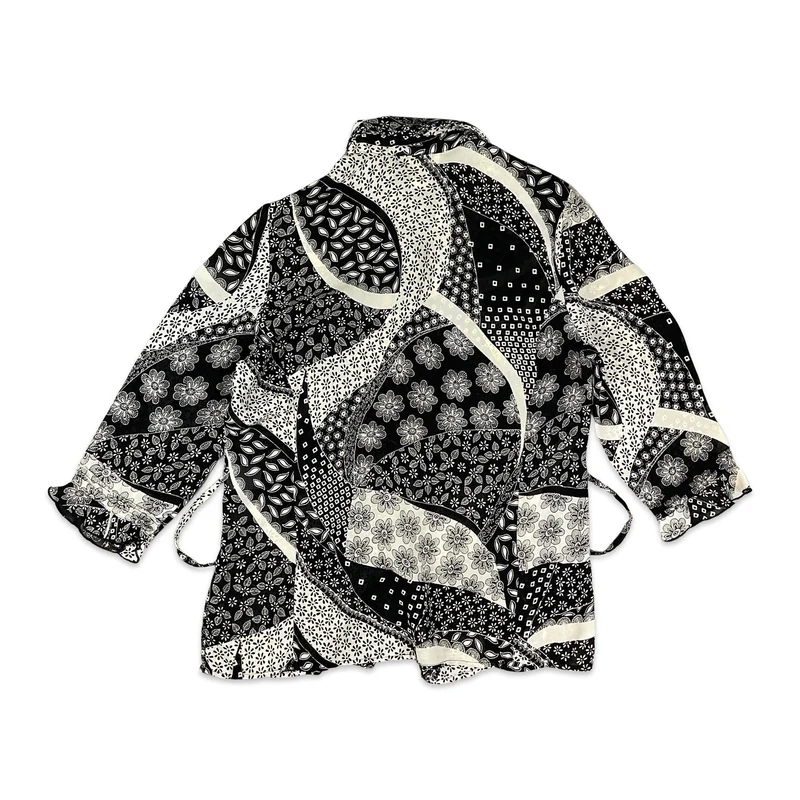 Vintage Black and Beige Button-up Blouse 12 14