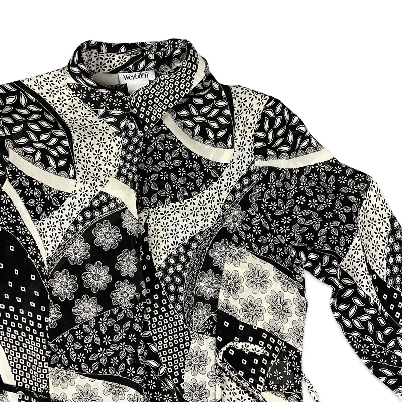 Vintage Black and Beige Button-up Blouse 12 14
