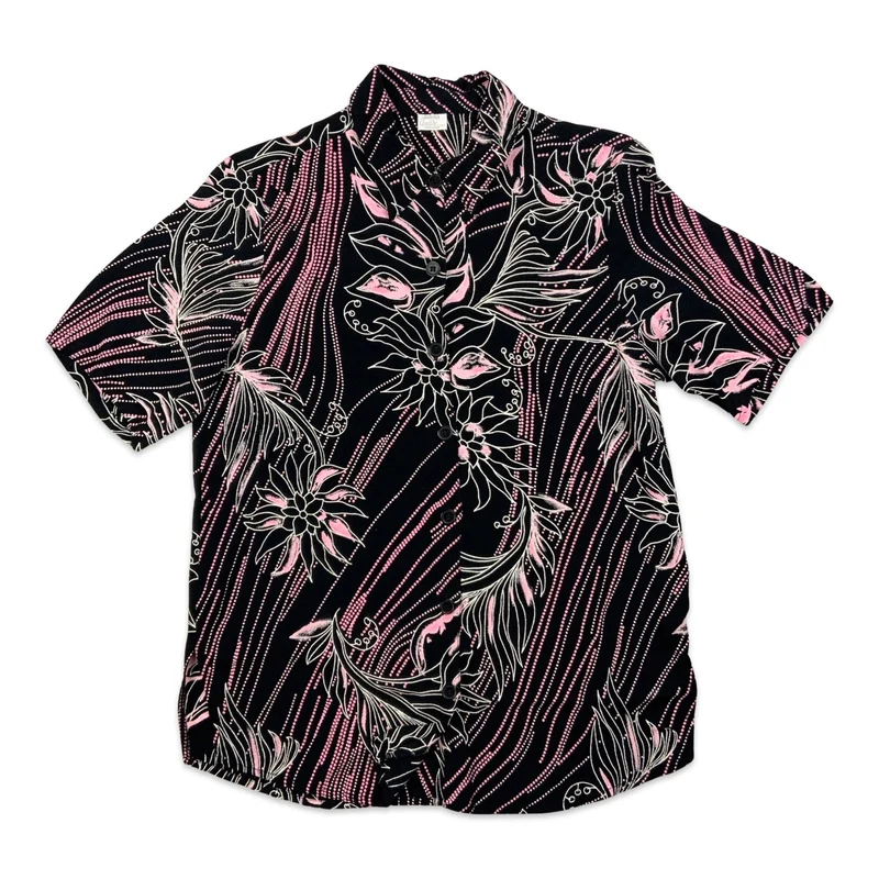 Vintage 80s 90s Black and Pink Abstract Print Shirt Blouse 10 12