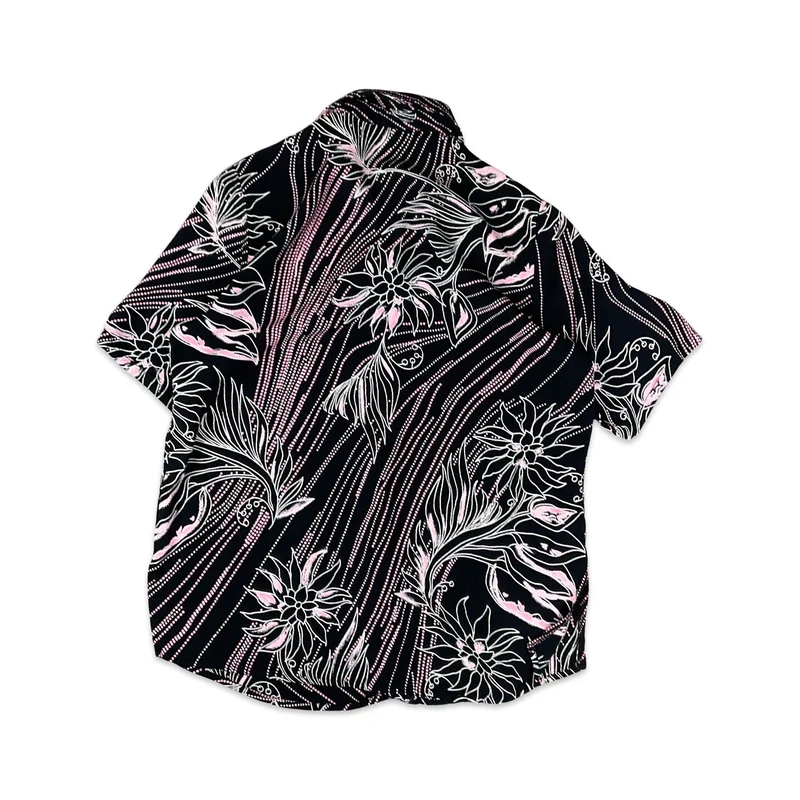 Vintage 80s 90s Black and Pink Abstract Print Shirt Blouse 10 12
