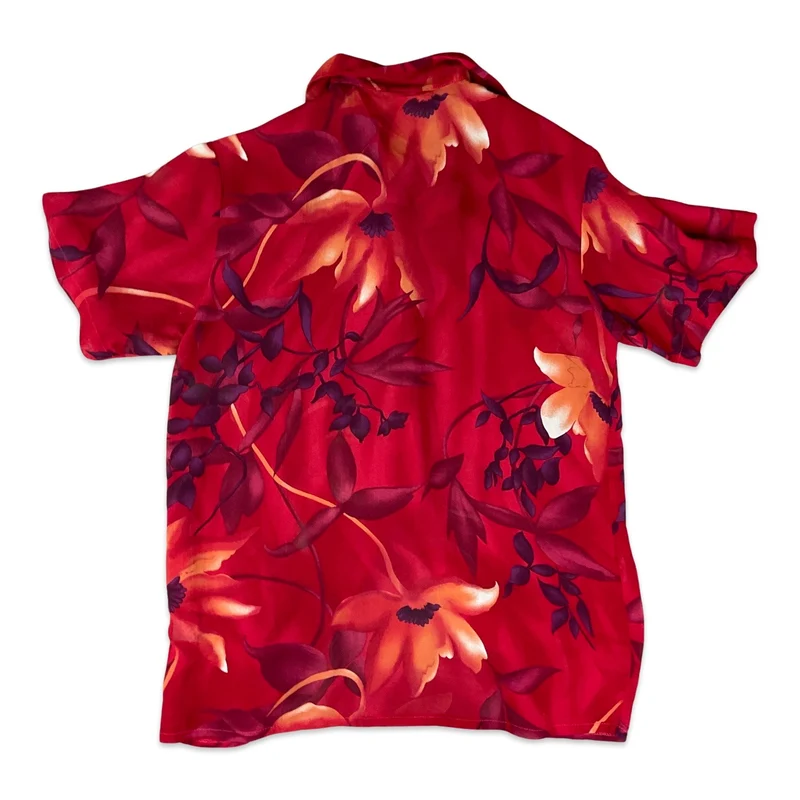 Vintage Red & Purple Floral Print Blouse 12 14