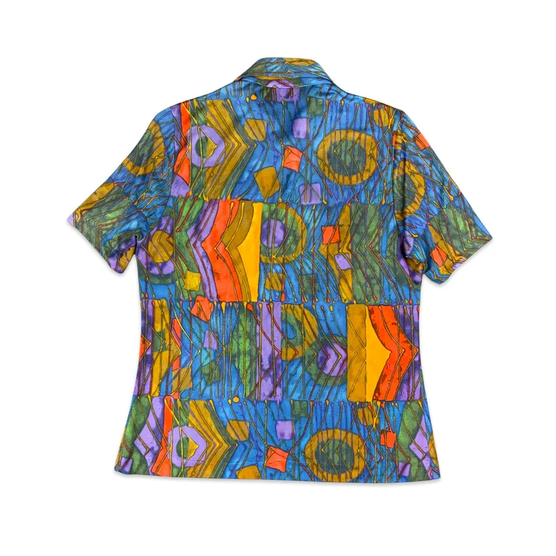 Vintage Blue Orange & Green Abstract Pattern Blouse 12 14