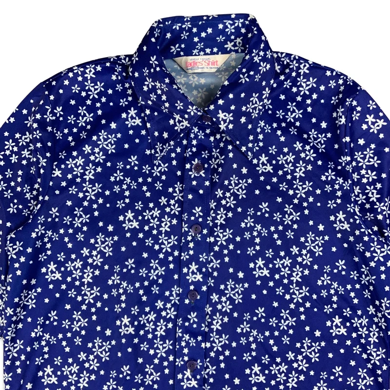 Vintage Blue & White Floral Blouse 8 10