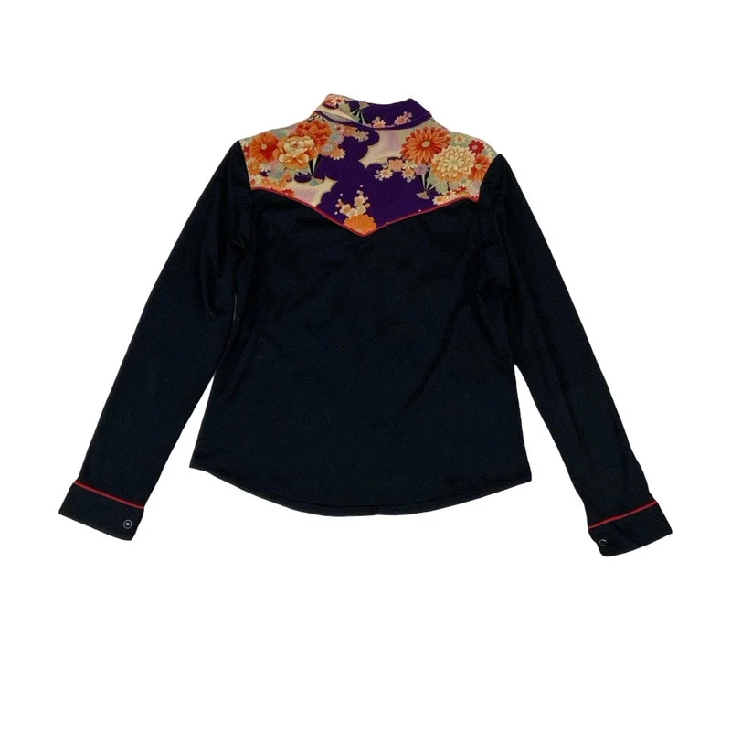 Vintage ‘Dammflapper’ Black Red Floral Kimono Western Shirt XS 6 8