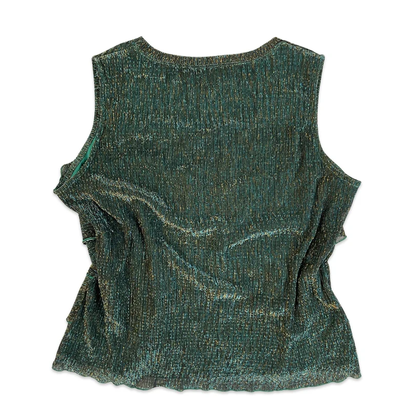 VTG Y2K Green Blue Gold Tiered Ruffle Sleeveless Cami Vest Top 12 14
