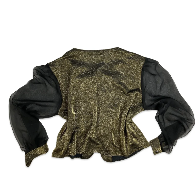 Vintage 90s Lurex Gold Black Shimmer Party Blouse 12 14 16