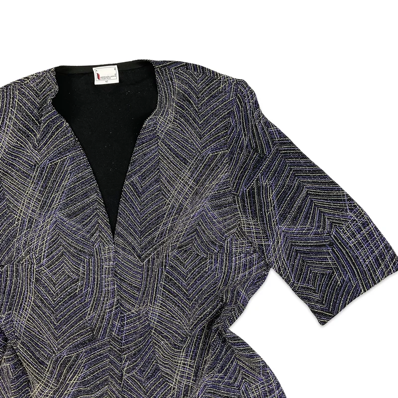 Vintage 80s Blue Purple Gold Lurex Shimmer Festival Blouse 14 16