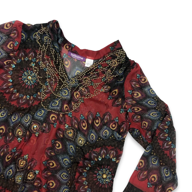 Vintage Y2K Mandala Print Blouse 14 16 18