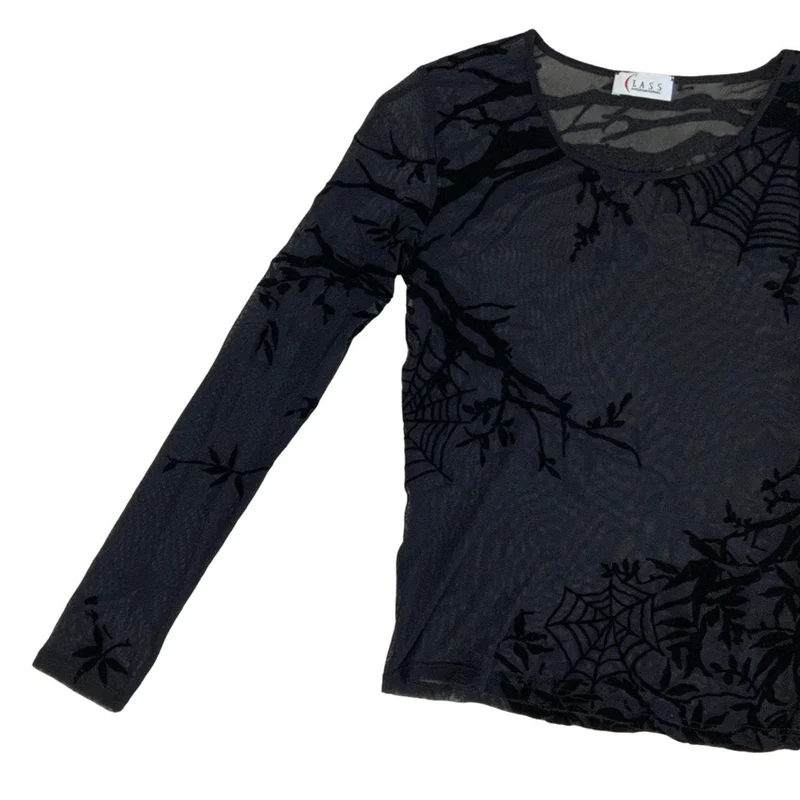Vintage Y2K Black Lurex Witchy Gothic Web Top XS 6