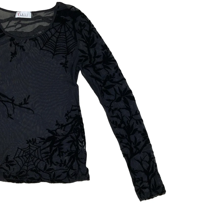 Vintage Y2K Black Lurex Witchy Gothic Web Top XS 6