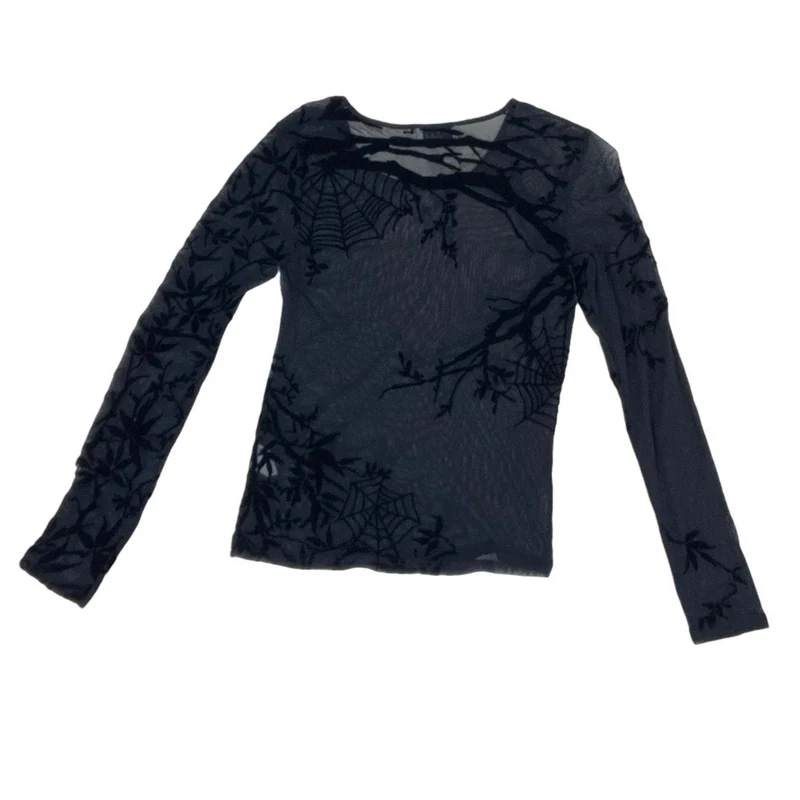 Vintage Y2K Black Lurex Witchy Gothic Web Top XS 6
