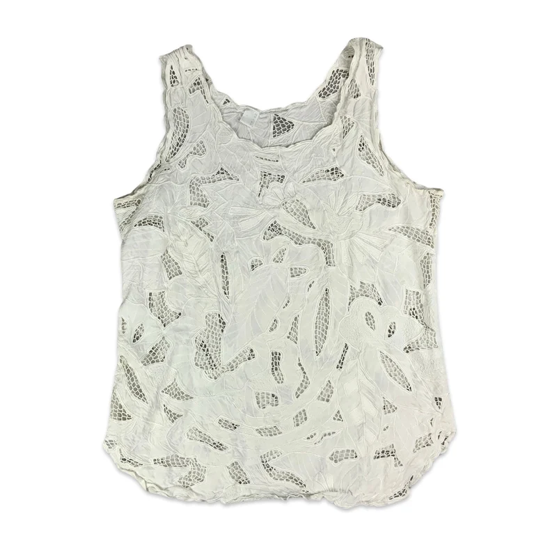 Vintage White Vest Top with Net Cut Outs 6 8 10