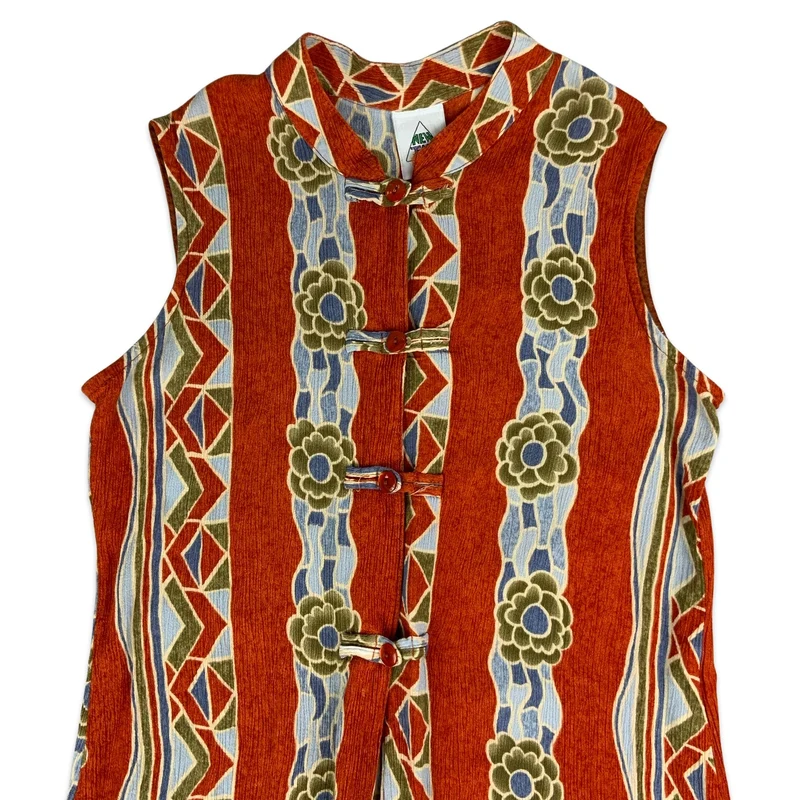 Vintage Orange Button Up Sleeveless Blouse 6 8
