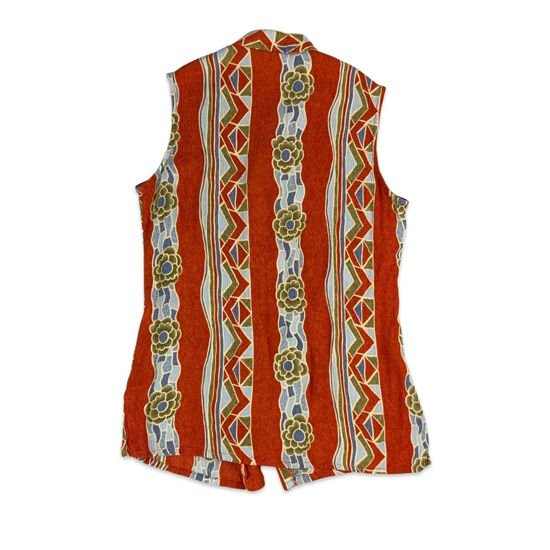Vintage Orange Button Up Sleeveless Blouse 6 8
