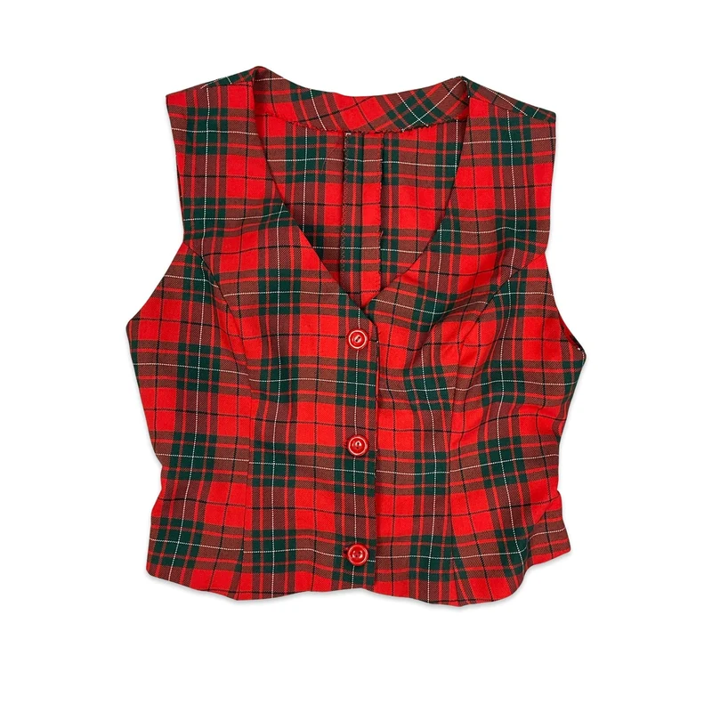 Vintage Red & Black Tartan Waistcoat 6 8