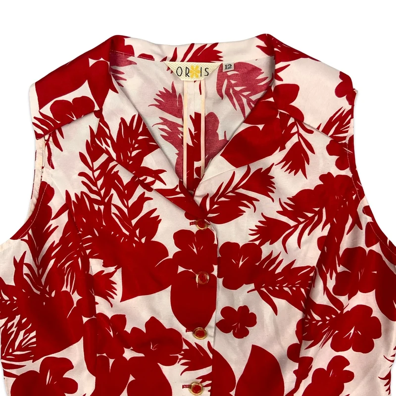 Vintage Red & White Floral Sleeveless Blouse 12
