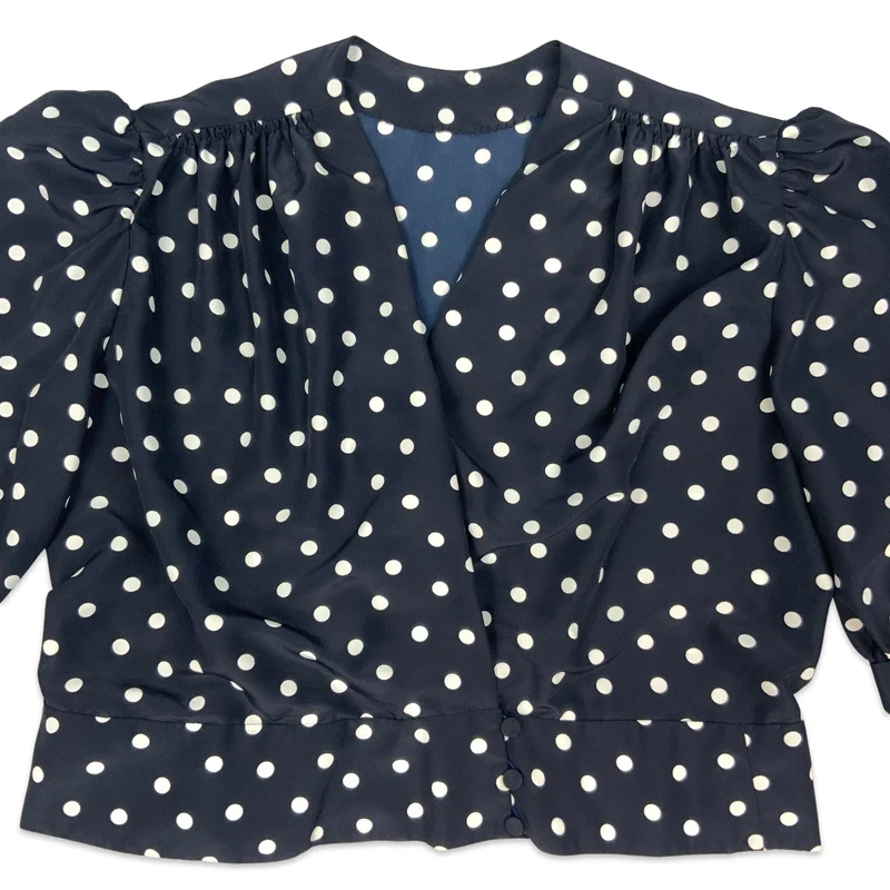 Vintage Navy & White Polka Dot Cropped Blouse 16 18