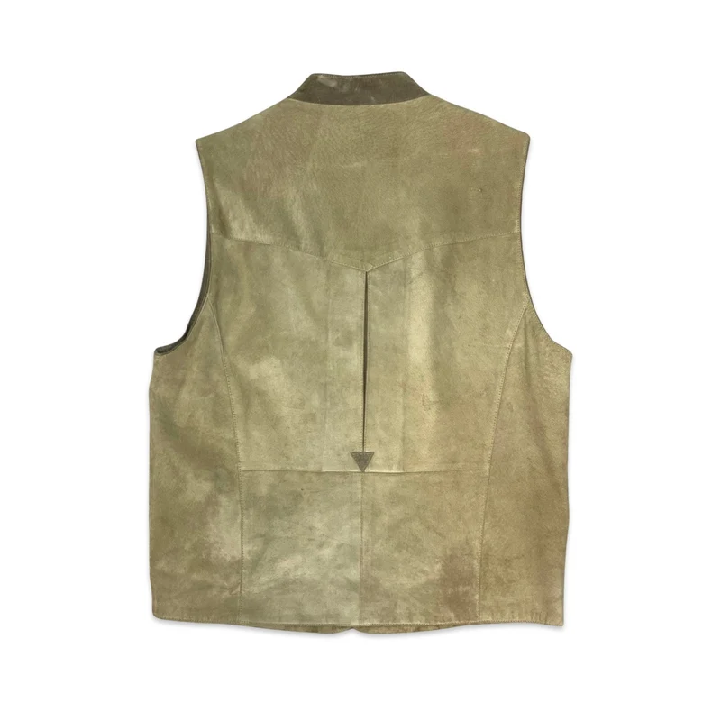 Vintage Unisex Landhaus Suede Beige Traditional Tirol Waistcoat Gilet Mens L