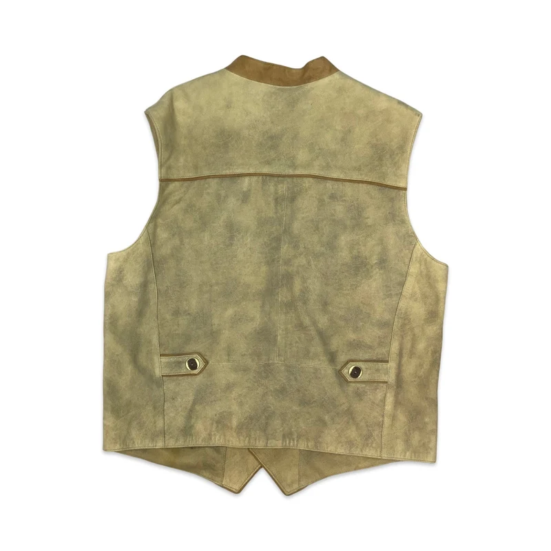 Vintage Unisex Distler Suede Beige Traditional Tirol Waistcoat Gilet Mens L