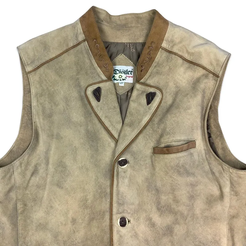 Vintage Unisex Distler Suede Beige Traditional Tirol Waistcoat Gilet Mens L