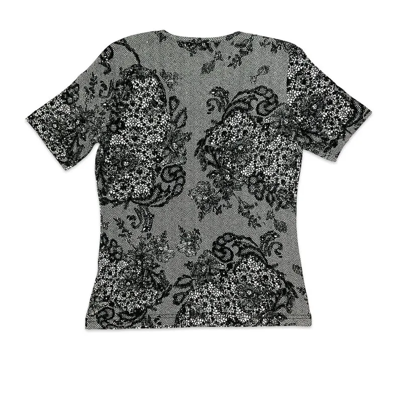 Vintage 90s Black & White Paisley Print Top 8 10