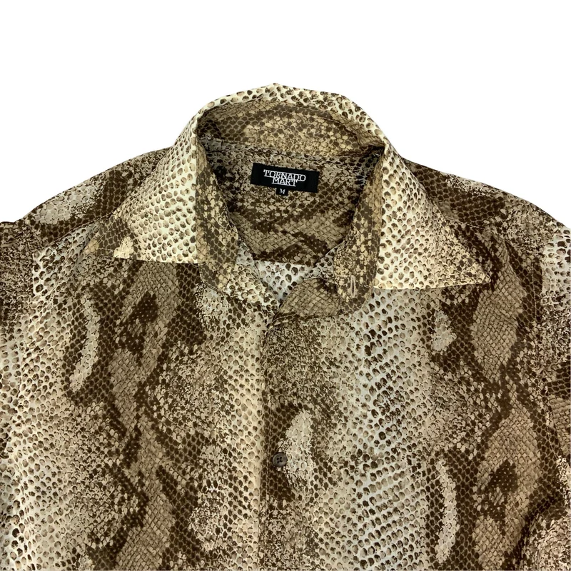 90s Brown & Beige Snake Print Sheer Blouse 12