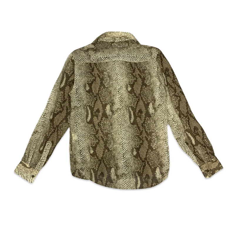 90s Brown & Beige Snake Print Sheer Blouse 12
