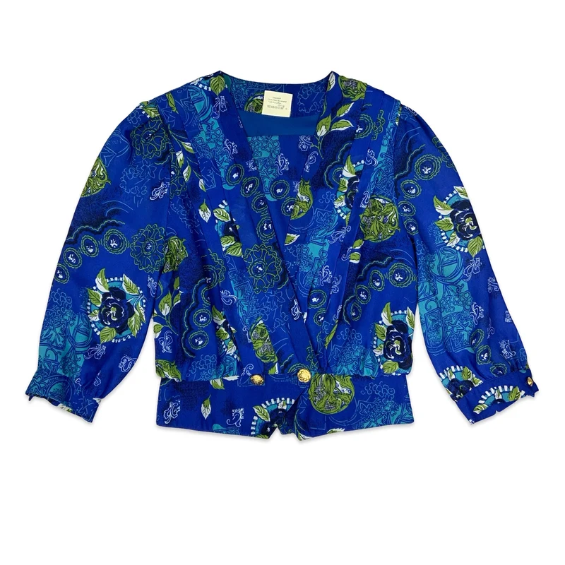 Vintage Blue & Green Floral Blouse 14