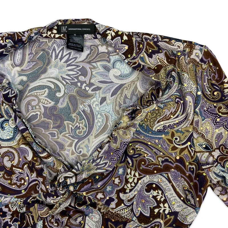 Vintage Peplum Sequin Blouse Paisley Brown Purple Blue 8 10
