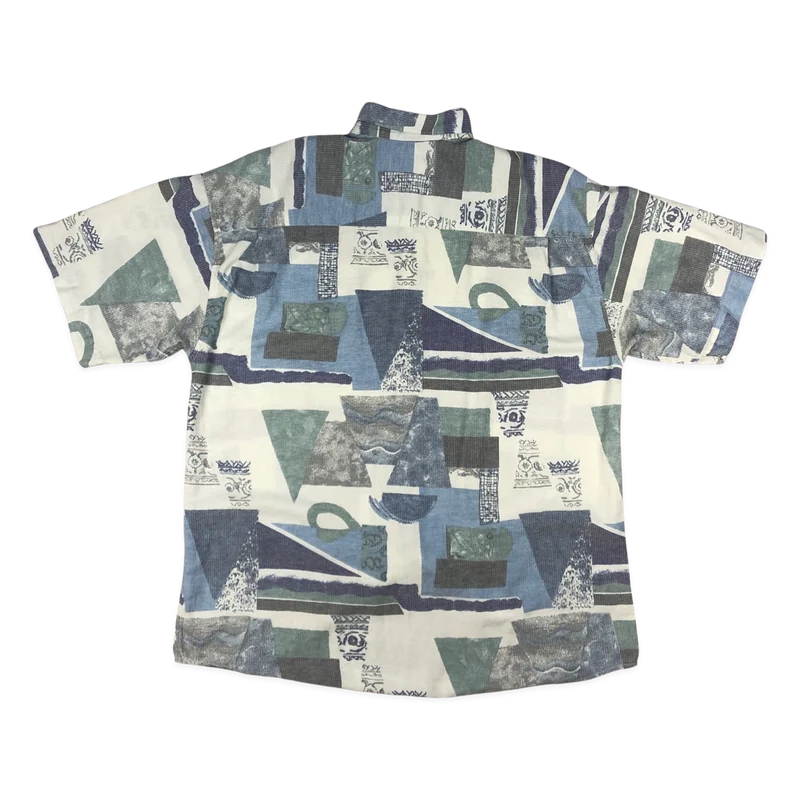 Vintage Canda Blue and White Abstract Print Shirt XL