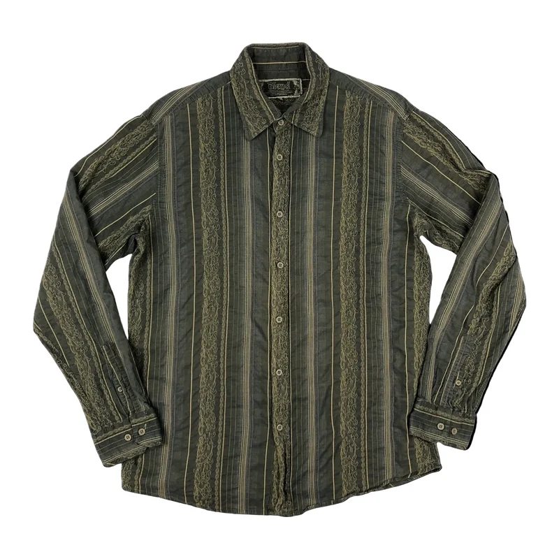 Vintage Y2K Blend Floral Striped Brown Long Sleeved Shirt L