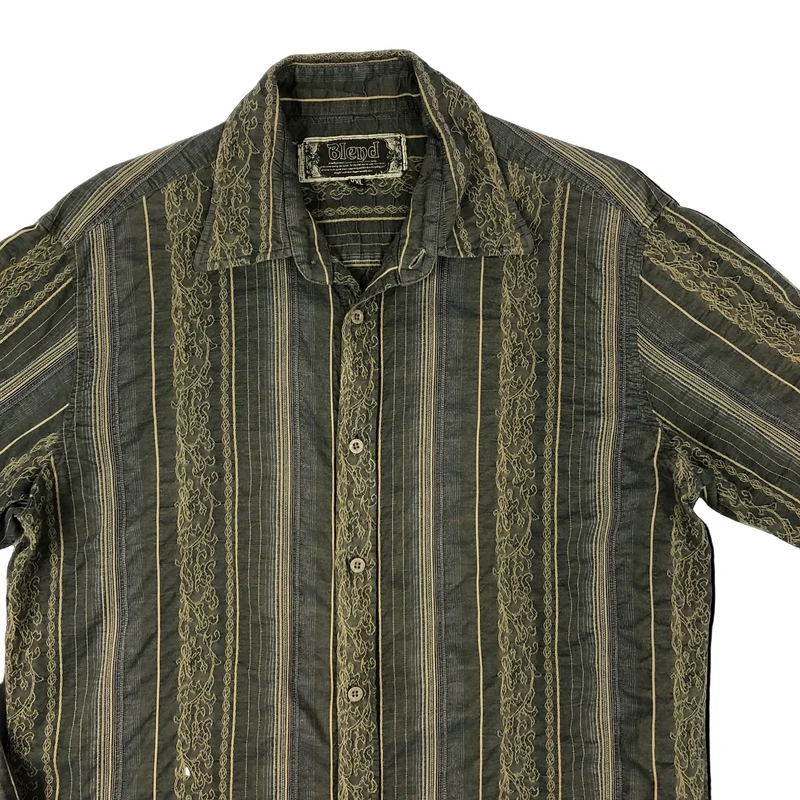 Vintage Y2K Blend Floral Striped Brown Long Sleeved Shirt L
