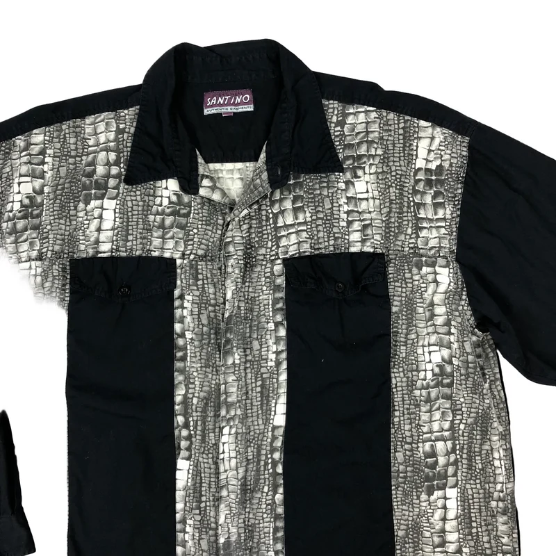 Vintage 90s Black and Grey Panelled Cotton Shirt 2XL
