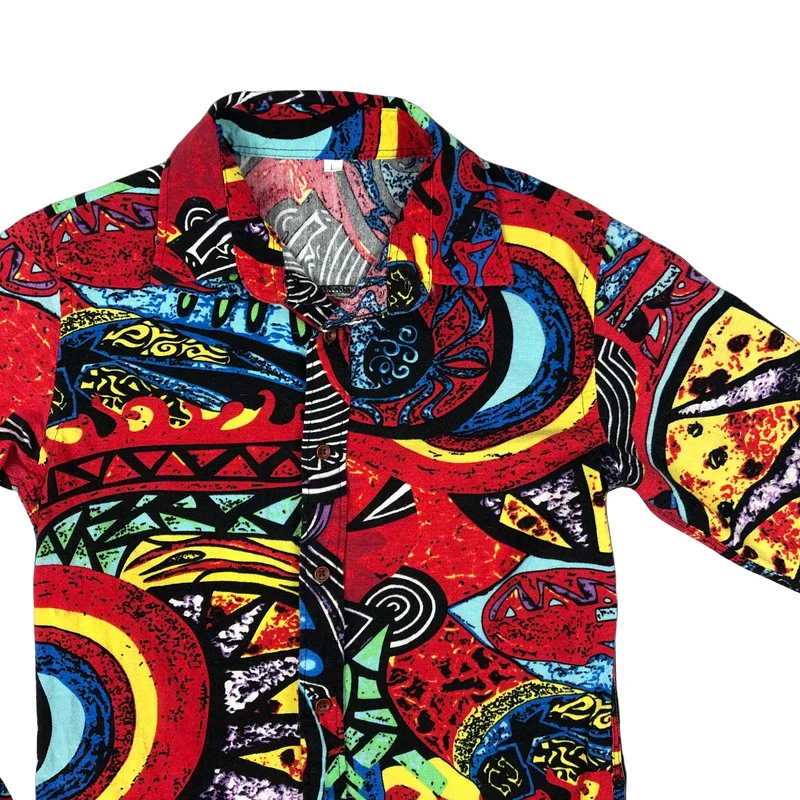 Vintage 80s Multicolour Crazy Print Cotton Shirt XS