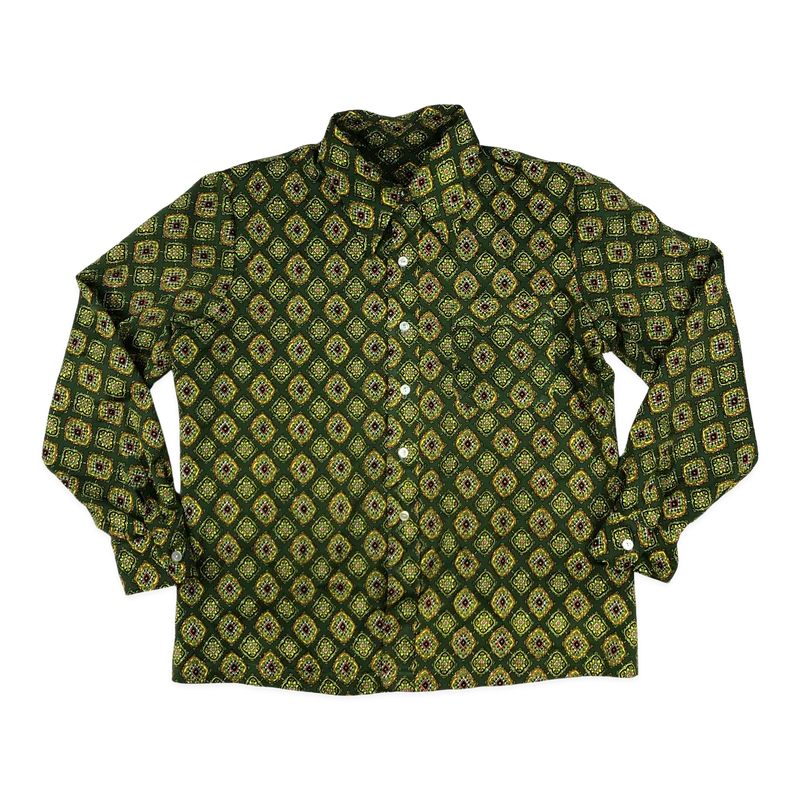 Vintage 70s Green Abstract Print Shirt L