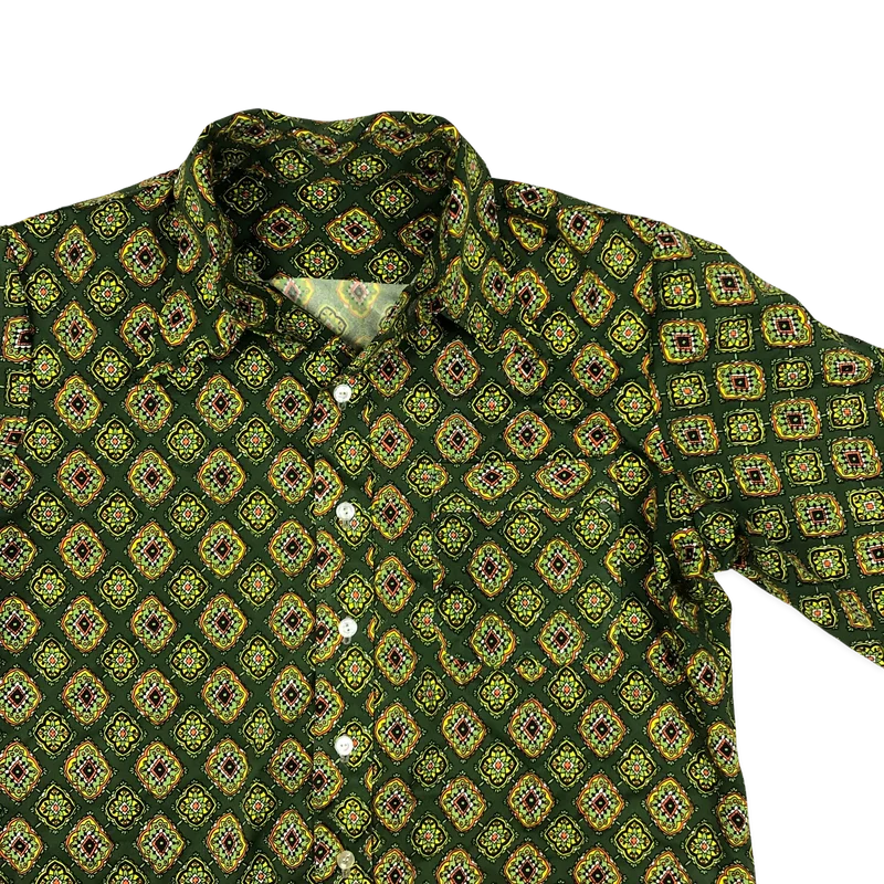 Vintage 70s Green Abstract Print Shirt L