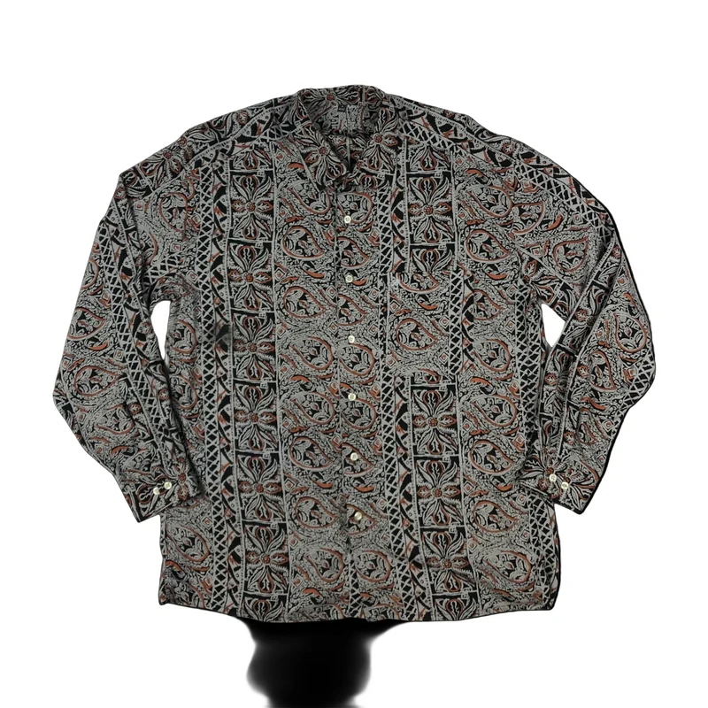 Vintage Black, Grey, and Orange Abstract Print Shirt L