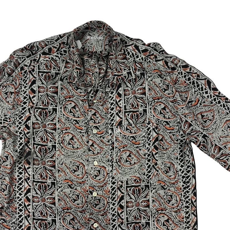 Vintage Black, Grey, and Orange Abstract Print Shirt L