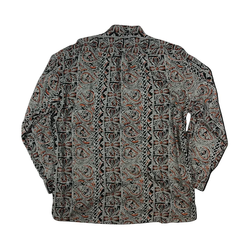 Vintage Black, Grey, and Orange Abstract Print Shirt L