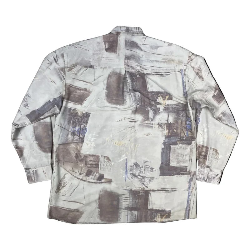 Vintage 80s Abstract Print Lilac grey Long Sleeve Shirt XL