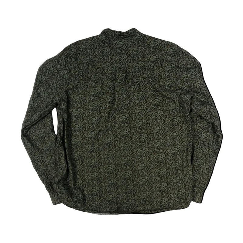 Vintage Leaf Print Black and Green Long Sleeve Shirt L