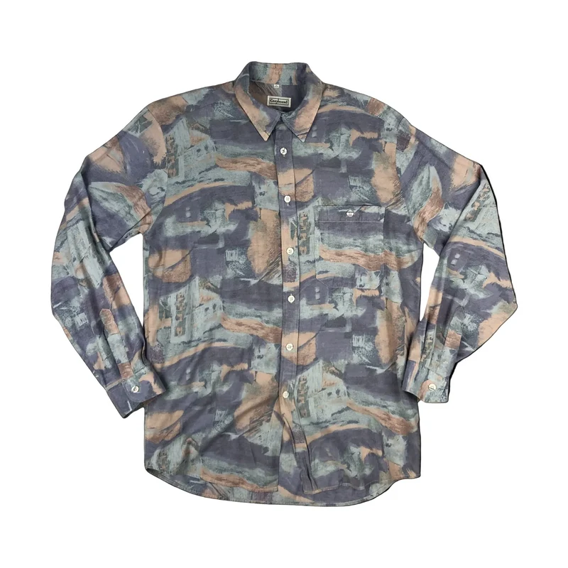 Vintage 80s 90s Abstract Print Pink and Purple Shirt L