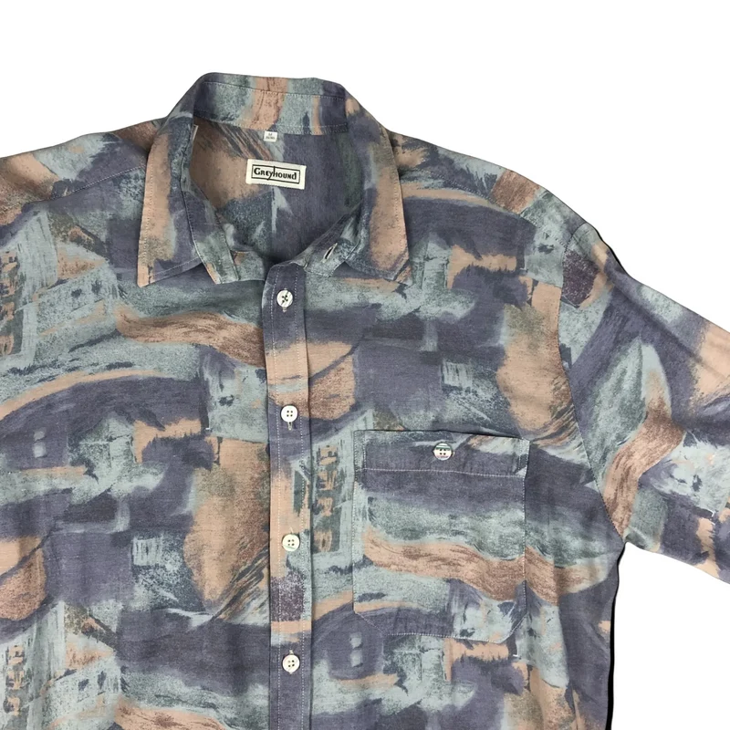 Vintage 80s Purple Pastels Abstract Print Shirt M