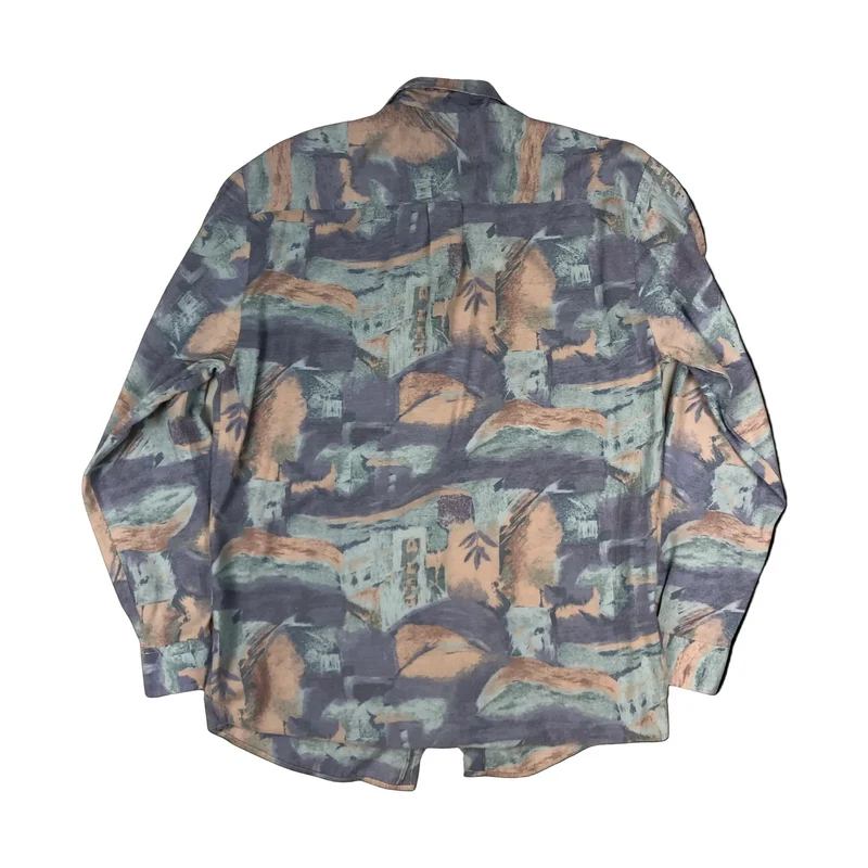 Vintage 80s Purple Pastels Abstract Print Shirt M
