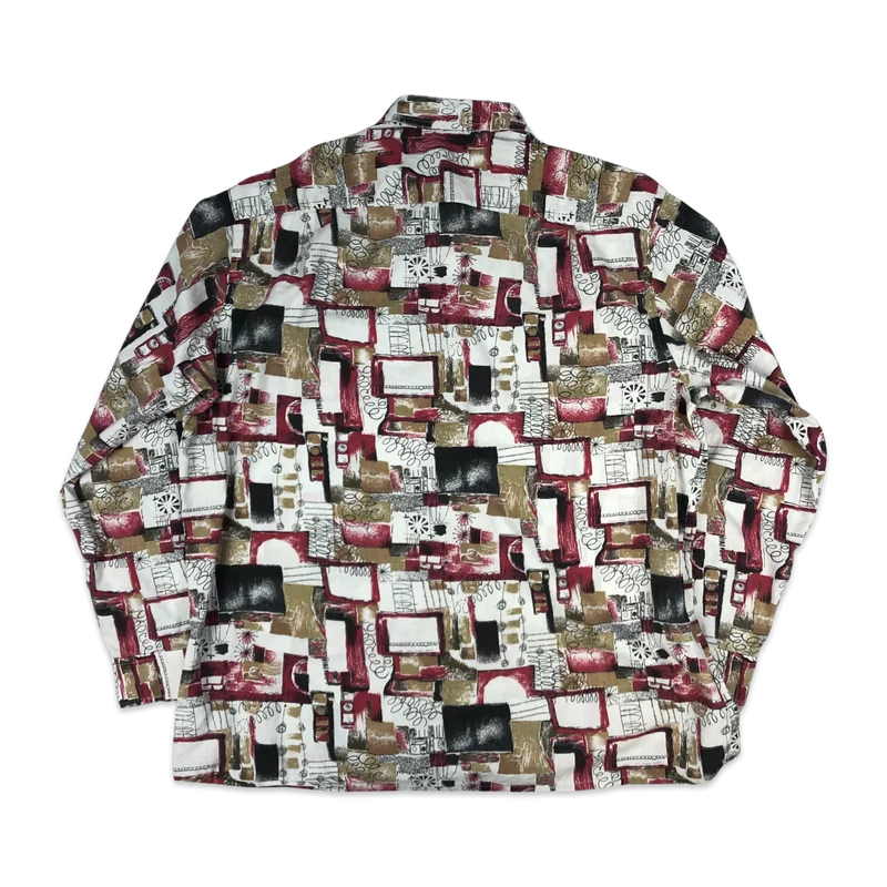 Vintage 80s Crazy Print Red and White Shirt XL