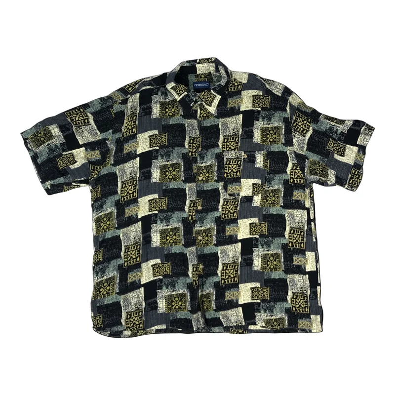 Vintage Abstract Crazy Print Viscose Shirt 2XL