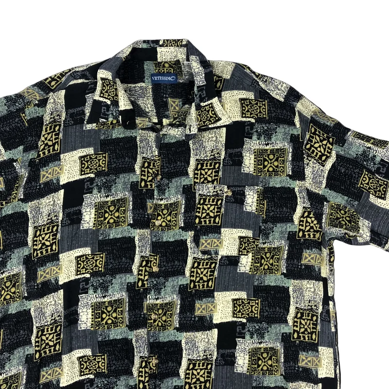 Vintage Abstract Crazy Print Viscose Shirt 2XL