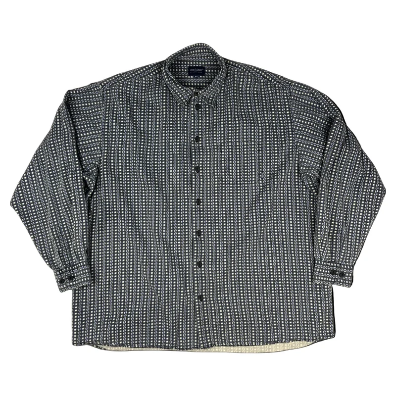Vintage 80s 90s Blue Grey Abstract Print Cotton Shirt 2XL